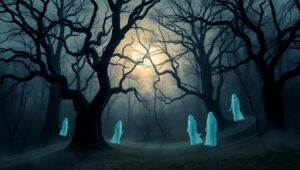 Ghostly Figures in Haunted Forest – free AI stock image