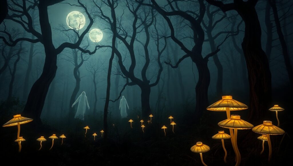 Ghostly Midnight in the Forest – free AI stock image