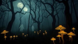 Ghostly Midnight in the Forest – free AI stock image