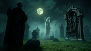 Ghostly Night in the Graveyard – free AI stock image