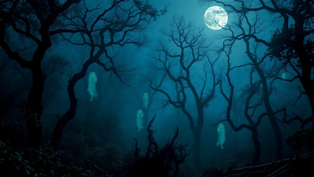 Ghostly Whispers in the Haunted Woods – free AI stock image
