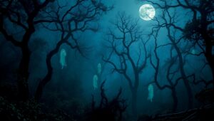 Ghostly Whispers in the Haunted Woods – free AI stock image