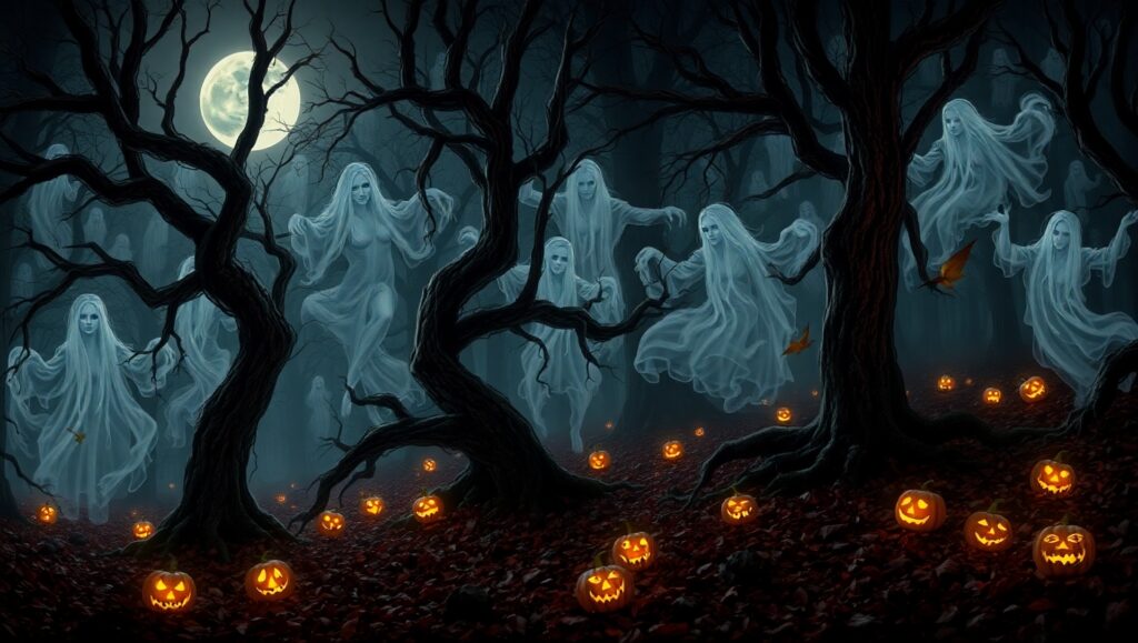 Ghostly Whispers in the Woods – free AI stock image