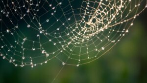Glistening Dew on Spider Webs – free AI stock image