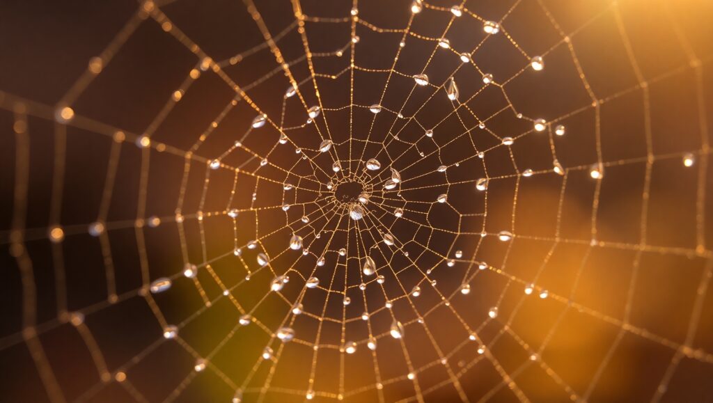 Glistening Spider Web in Macro – free AI stock image