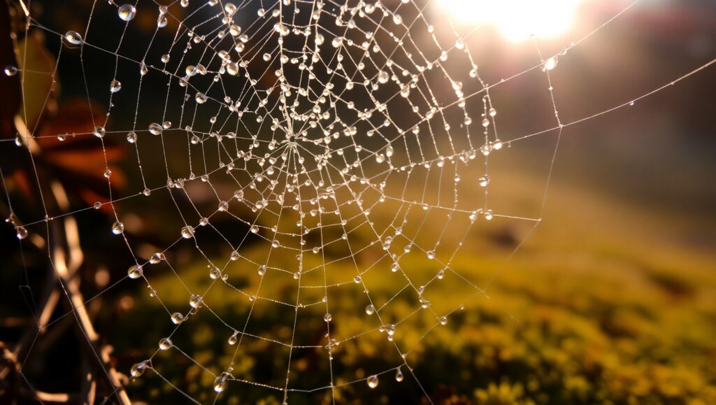 Glistening Spider Web in Macro – free AI stock image