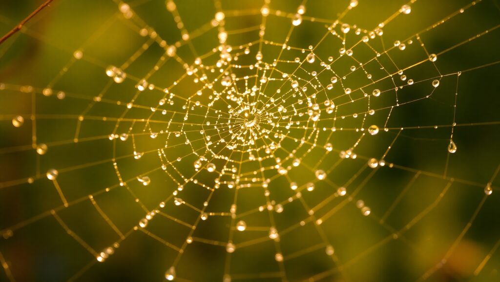 Glistening Spider Web in Morning Light – free AI stock image
