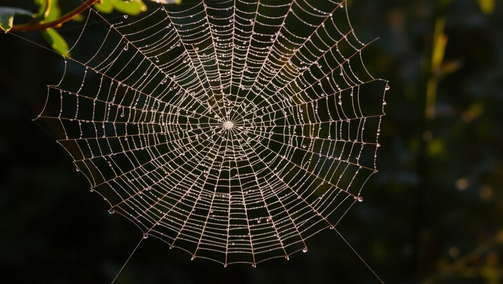 Glistening Spider Web in Morning Light j48 – free AI stock image