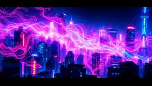 Glitched Cityscape Meltdown – free AI stock image