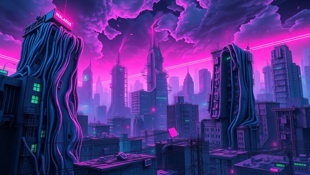 Glitched Urban Dreamscape – free AI stock image