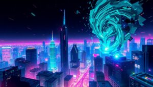 Glitched Urban Dreamscape – free AI stock image