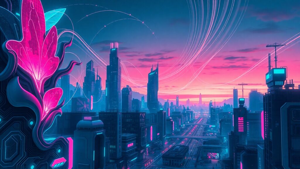 Glitching Cityscape at Dusk – free AI stock image