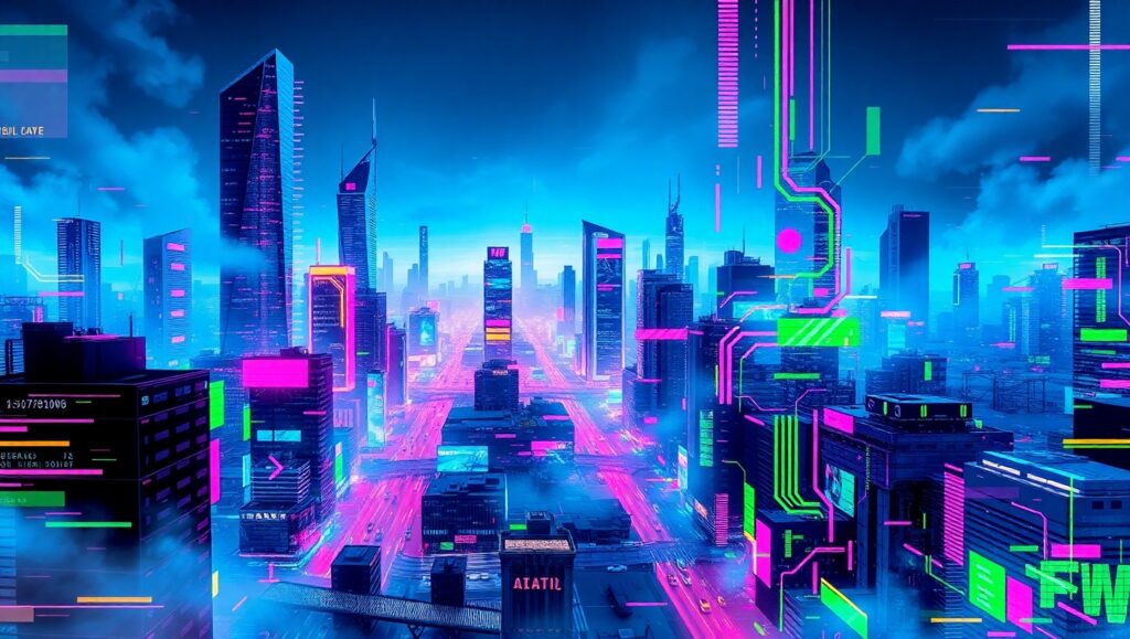 Glitchy City Nights in Color – free AI stock image