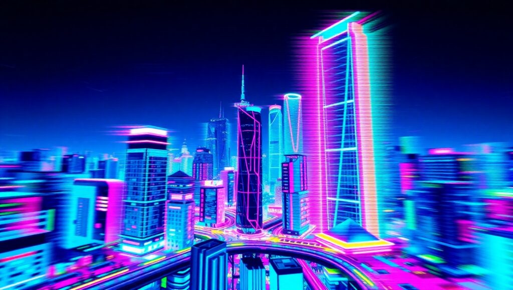 Glitchy Cityscape Vibes – free AI stock image