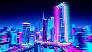 Glitchy Cityscape Vibes – free AI stock image