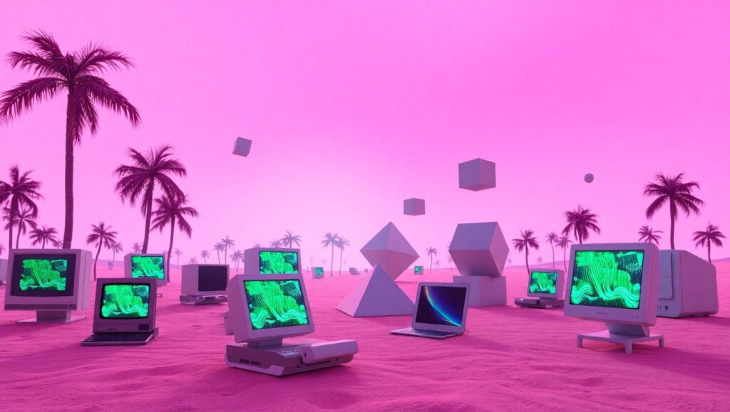 Glitchy Neon Dreams – free AI stock image