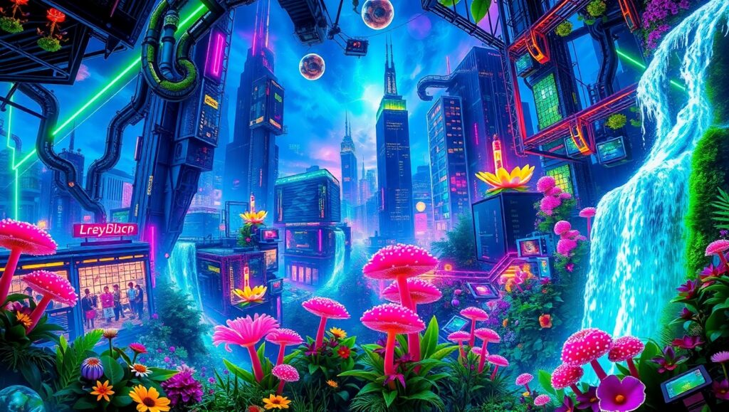 Glitchy Urban Nature Fusion – free AI stock image