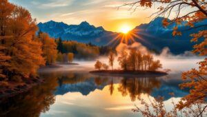 Golden Autumn Reflections – free AI stock image