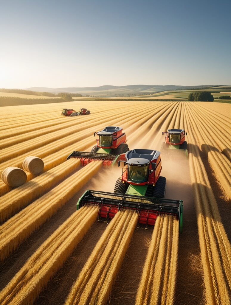 Golden Fields of Harvesting Machinery – free AI stock image