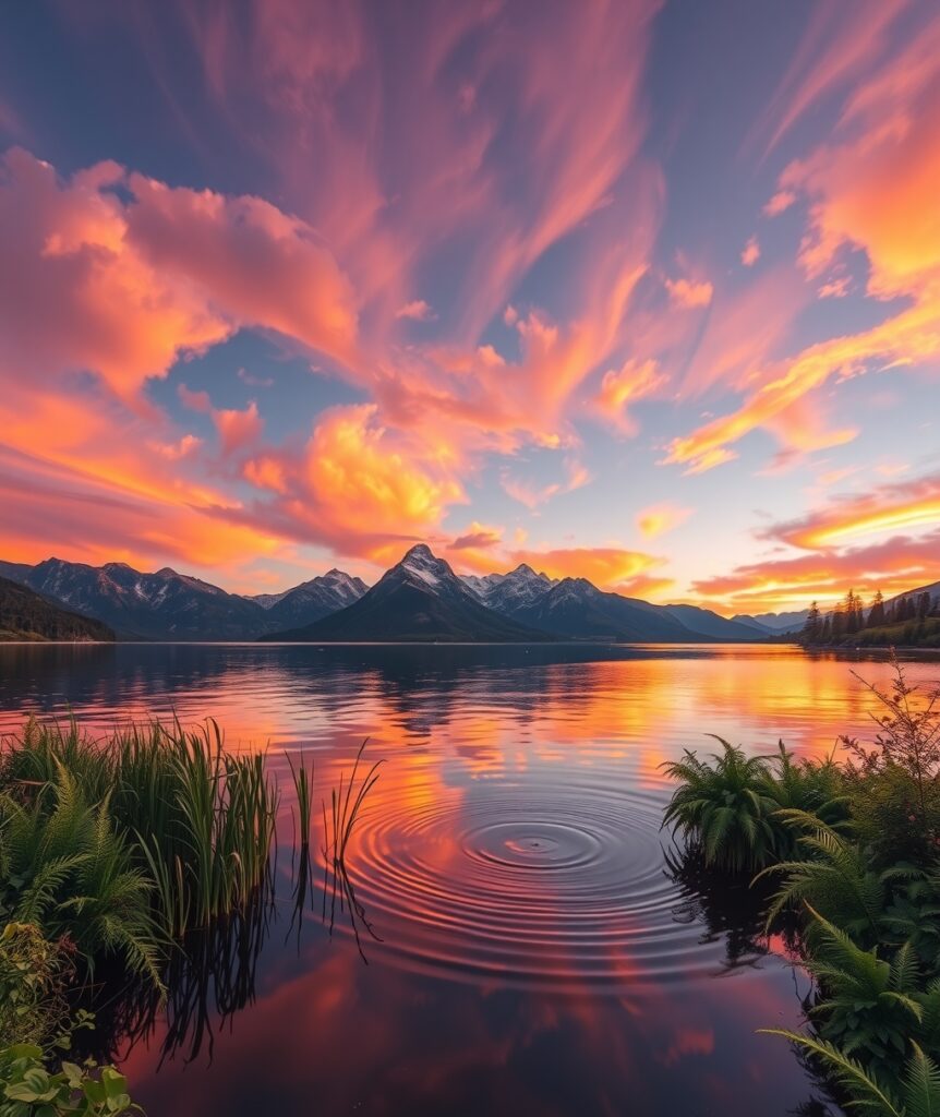 Golden Hour Over Serene Lake – free AI stock image