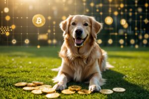 Golden Retriever with Cryptocurrency Coins – free AI stock image