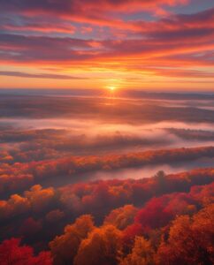 Golden Sunrise Over Autumn Landscape – free AI stock image