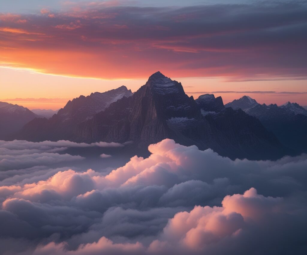 Golden Sunset Over Majestic Mountain Peaks – free AI stock image
