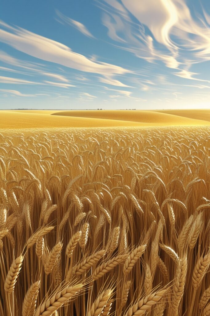 Golden Wheat Fields Under a Blue – free AI stock image
