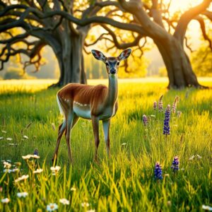 Graceful Deer in a Sunlit Meadow – free AI stock image