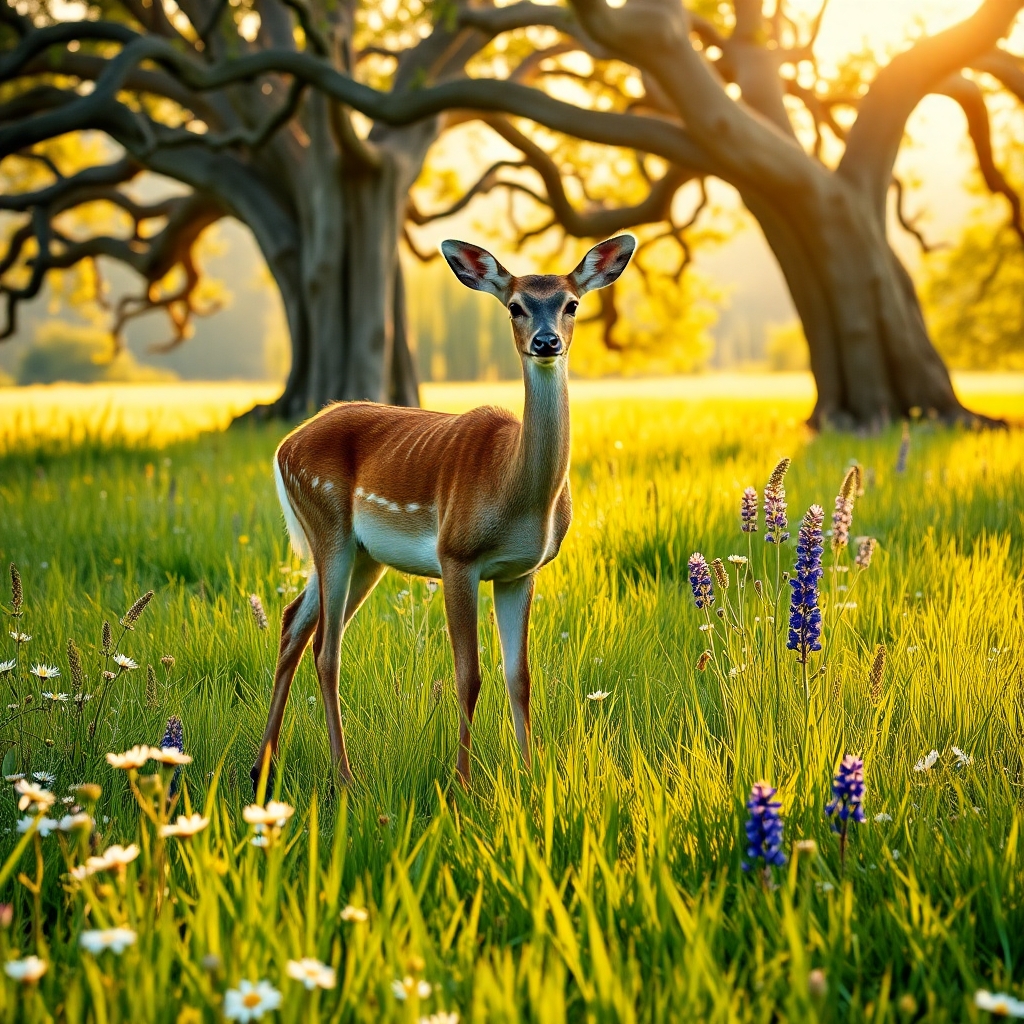Graceful Deer in a Sunlit Meadow – free AI stock image