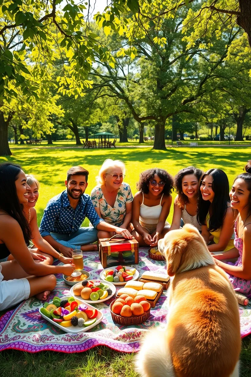 Group of Friends Enjoying a Picnic Outdoors