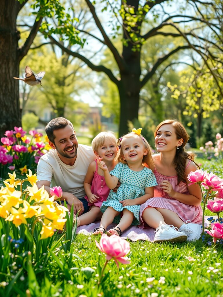 A Happy Family in a Spring Garden – free AI stock image