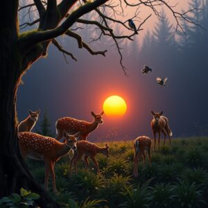 A Harmony of Forest Animals at Dusk – free AI stock image