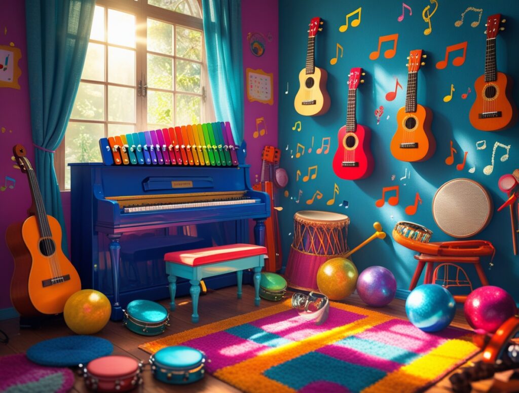 Harmony of Musical Instruments in a Playroom – free AI stock image