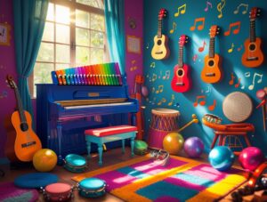 Harmony of Musical Instruments in a Playroom – free AI stock image