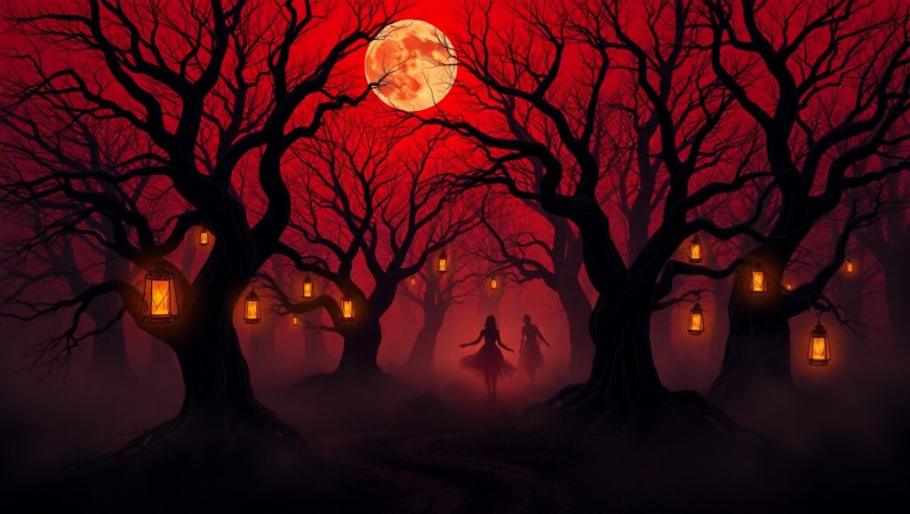 Haunted Forest at Blood Moon – free AI stock image