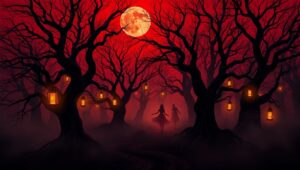 Haunted Forest at Blood Moon – free AI stock image