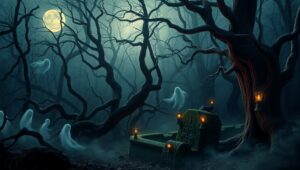 Haunted Forest in Moonlight – free AI stock image
