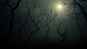 Haunted Forest of Shadows – free AI stock image
