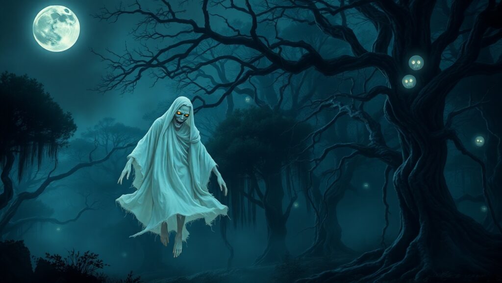 Haunted Forest Specter – free AI stock image