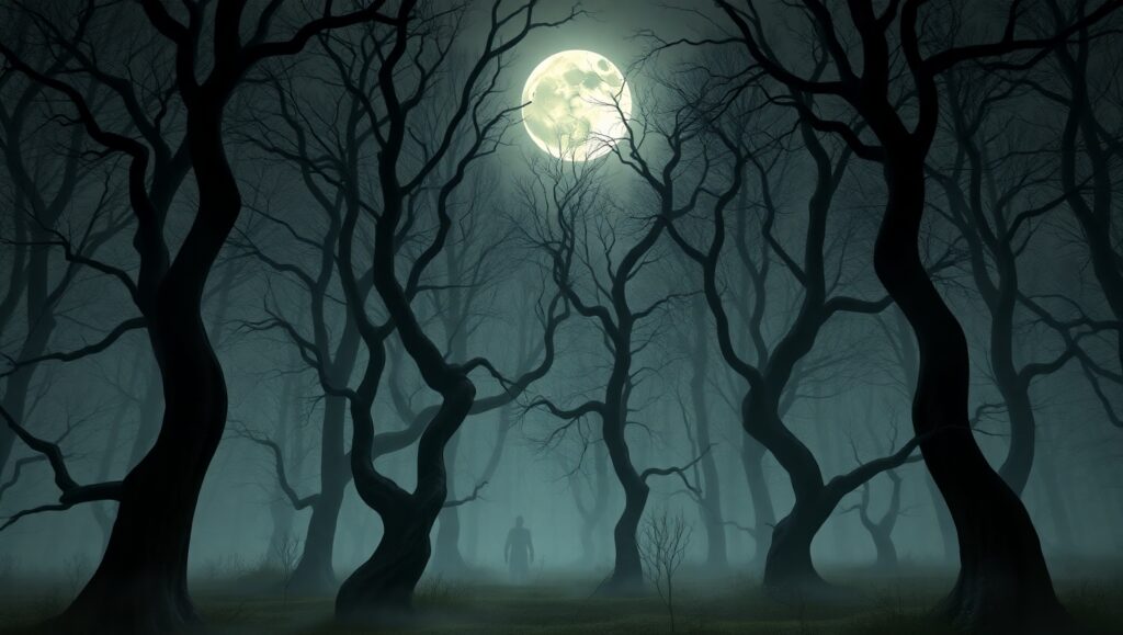 Haunted Forest Under the Full Moon – free AI stock image