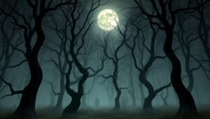 Haunted Forest Under the Full Moon – free AI stock image
