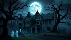 Haunted Mansion Under a Full Moon – free AI stock image