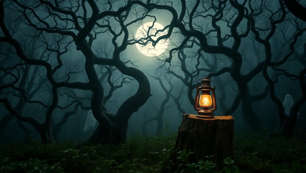 Haunted Moonlit Forest – free AI stock image