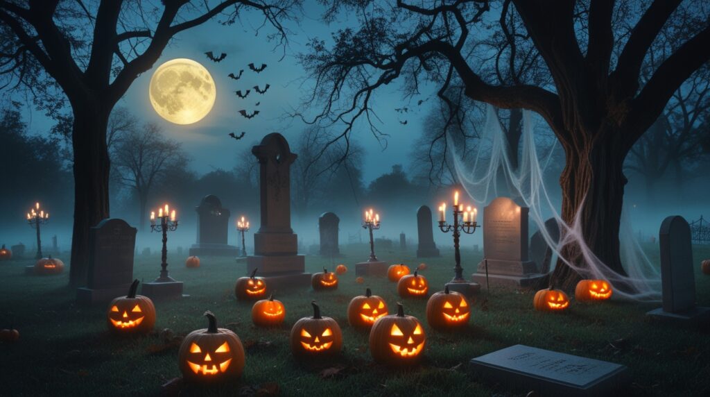 Haunting Halloween Night with Eerie Moonlight – free AI stock image