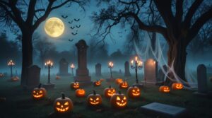 Haunting Halloween Night with Eerie Moonlight – free AI stock image
