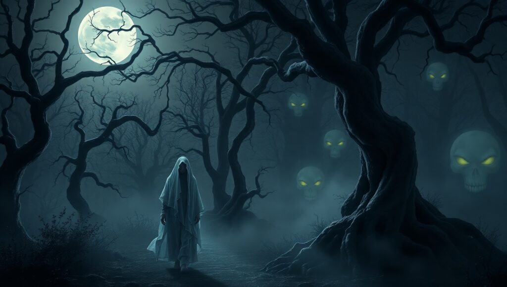Haunting in the Misty Forest – free AI stock image