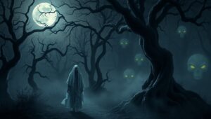 Haunting in the Misty Forest – free AI stock image