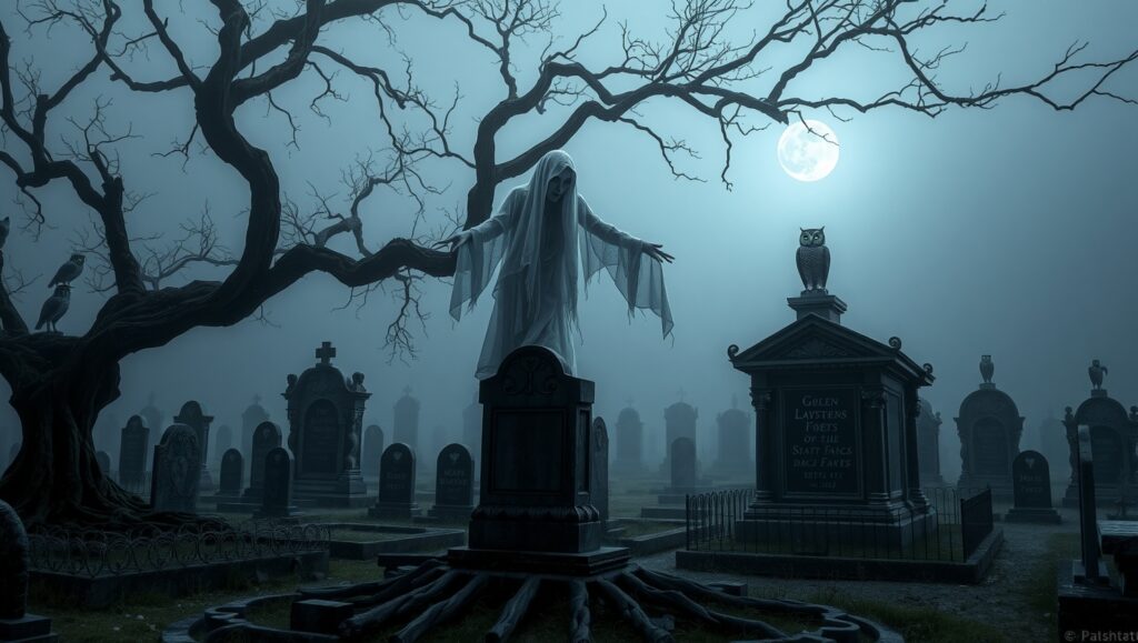 Haunting Midnight Graveyard Scene – free AI stock image