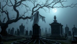 Haunting Midnight Graveyard Scene – free AI stock image